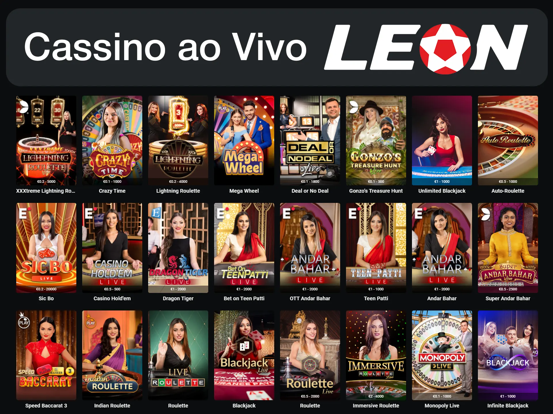 Cassino ao Vivo Leon– Bônus de R$ 1.700